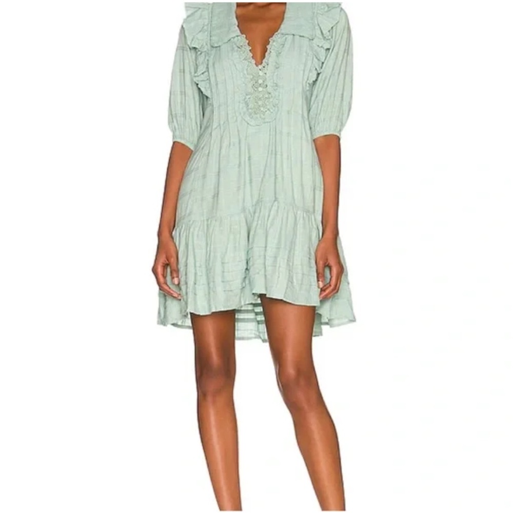 Free People “Elora” Tiered Ruffle Mini Dress — Size XS — Mint Green — VGC